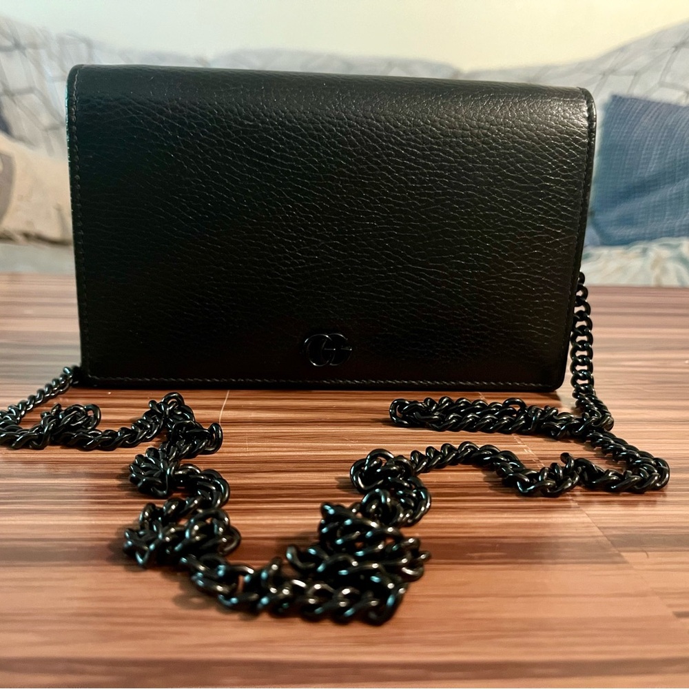 Gucci GG Marmont Cassandra black crossbody purse with black chain strap
